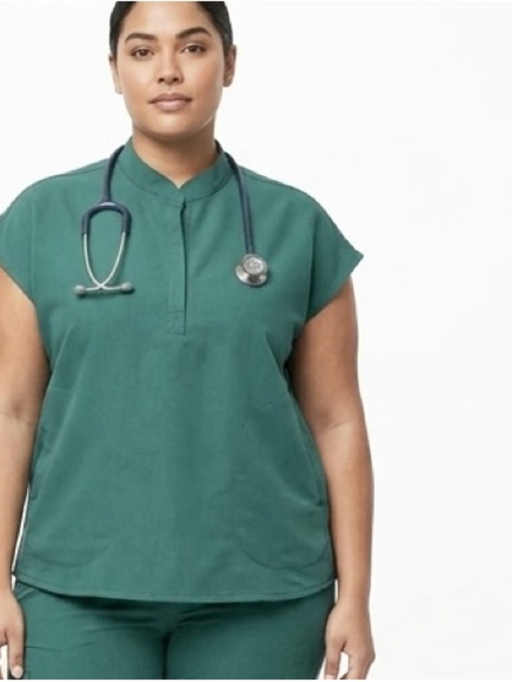Figs Rafaela Teal Green Mandarin-Collar Scrub Medical Tunic